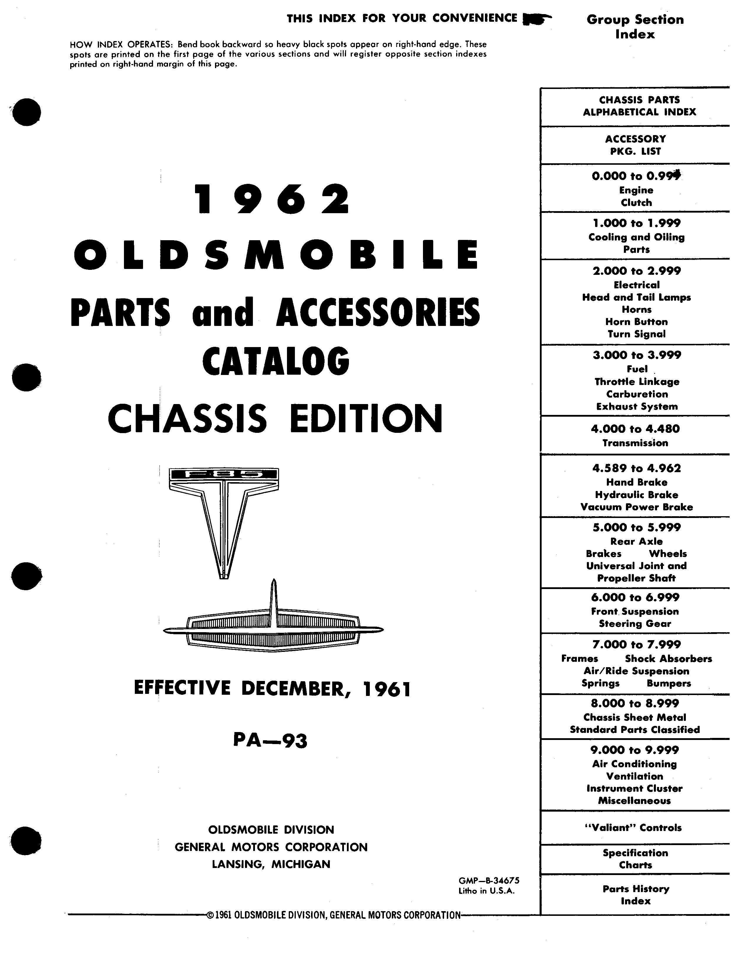 Parts and Accessories Catalog PA-93 December 1961